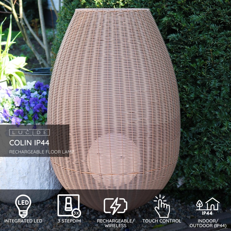 Lucide COLIN IP44 - Nabíjateľná stojaca lampa Vonkajšia - Batéria - LED Dim. - 1x3W 3000K - IP44 - 3 StepDim - Natural